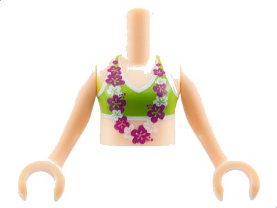 LEGO onderdeel Torso Mini Doll Girl Lime Bikini Top with Magenta and White Lei Pattern, Light Nougat Arms with Hands (FTGpb024c01)