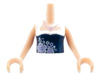 LEGO onderdeel Torso Mini Doll Girl Dark Blue and White Halter Top with Flowers and Necklace Pattern, Light Nougat Arms with Hands FTGpb029c01