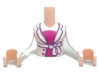 LEGO part Torso Mini Doll Girl White Open Jacket with Belt over Magenta Shirt Pattern, Light Nougat Arms with Hands with White Sleeves FTGpb030c01