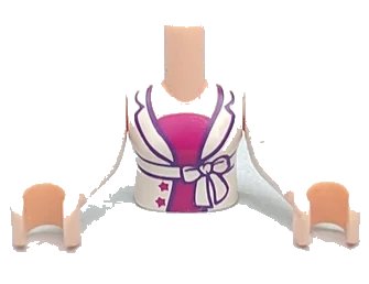 LEGO onderdeel Torso Mini Doll Girl White Open Jacket with Belt over Magenta Shirt Pattern, Light Nougat Arms with Hands with White Sleeves (FTGpb030c01)