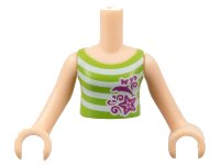 LEGO part Torso Mini Doll Girl Lime Top with White Stripes and Magenta Dolphin, Starfish, Butterfly, and Swirls Pattern, Light Nougat Arms with Hands FTGpb032c01
