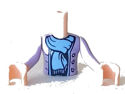 LEGO onderdeel Torso Mini Doll Girl Medium Lavender Jacket with Bright Light Blue Scarf Pattern, Light Nougat Arms with Hands with Lavender Sleeves (FTGpb033c01)