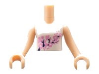 LEGO part Torso Mini Doll Girl White Vest Top with Bright Light Pink and Black Flowers Pattern, Light Nougat Arms with Hands FTGpb035c01