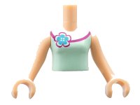 LEGO part Torso Mini Doll Girl Light Aqua Vest Top with Flower Pattern, Light Nougat Arms with Hands FTGpb037c01
