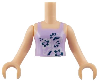 LEGO onderdeel Torso Mini Doll Girl Lavender Vest Top with Black and White Flowers Pattern, Light Nougat Arms with Hands (FTGpb038c01)