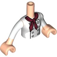 LEGO part Torso Mini Doll Girl White Jacket with 8 Buttons and Dark Red Scarf Pattern, Light Nougat Arms with Hands White Sleeves FTGpb039c01