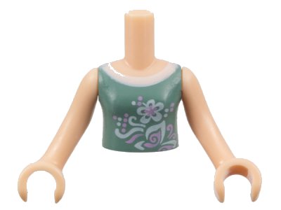 LEGO onderdeel Torso Mini Doll Girl Sand Green Vest Top with Flower and Butterfly Pattern, Light Nougat Arms with Hands (FTGpb040c01)