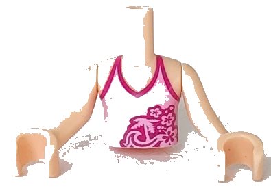 LEGO onderdeel Torso Mini Doll Girl Bright Pink Halter Top with Palm Tree, Waves and Flowers Pattern, Light Nougat Arms with Hands (FTGpb048c01)
