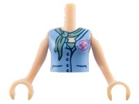 LEGO onderdeel Torso Mini Doll Girl Medium Blue Blouse Top with Magenta Cross Logo over Sand Green Shirt and Sand Green Scarf Pattern, Light Nougat Arms with Hands FTGpb055c01