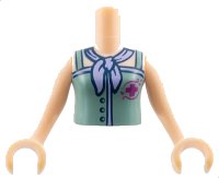 LEGO onderdeel Torso Mini Doll Girl Sand Green Top with Magenta Cross Logo and Lavender Scarf Pattern, Light Nougat Arms with Hands FTGpb056c01