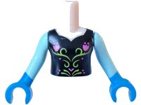 LEGO part Torso Mini Doll Girl Black Top with Flower Pattern, Light Aqua Sleeves and Dark Azure Gloves FTGpb058c01