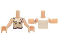 LEGO onderdeel Torso Mini Doll Girl White Top with Dark Purple, Gold Belt, Butterfly Pattern, Light Nougat Arms with Hands with Dark Purple Elves Tattoo Left FTGpb065c01
