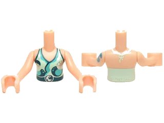 LEGO onderdeel Torso Mini Doll Girl Light Aqua Halter Top with Dark Blue and Silver Pattern, Light Nougat Arms with Hands with Dark Azure Elves Tattoo Left (FTGpb066c01)