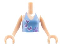 LEGO part Torso Mini Doll Girl Medium Blue Halter Top with Medium Lavender Paw Print and 3 Butterflies Pattern, Light Nougat Arms with Hands FTGpb073c01