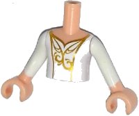 LEGO part Torso Mini Doll Girl White Top with Gold Filigree Pattern, Light Nougat Arms with Hands with White Sleeves FTGpb078c01
