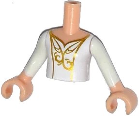 LEGO onderdeel Torso Mini Doll Girl White Top with Gold Filigree Pattern, Light Nougat Arms with Hands with White Sleeves (FTGpb078c01)
