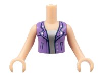 LEGO part Torso Mini Doll Girl Medium Lavender Open Vest with Buttons over Silver Top Pattern, Light Nougat Arms with Hands FTGpb080c01