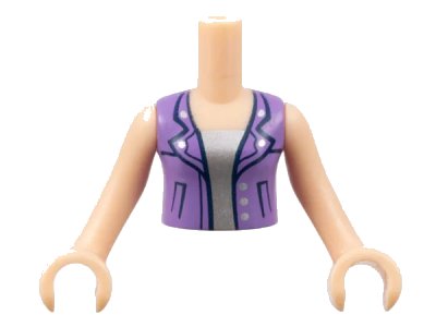 LEGO onderdeel Torso Mini Doll Girl Medium Lavender Open Vest with Buttons over Silver Top Pattern, Light Nougat Arms with Hands (FTGpb080c01)