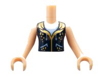 LEGO part Torso Mini Doll Girl Dark Blue Vest with Gold Trim Pattern, Light Nougat Arms with Hands FTGpb081c01