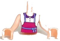 LEGO part Torso Mini Doll Girl White Blouse Top with Dark Purple Collar and Buttons, Magenta Apron Pattern, Light Nougat Arms with Hands FTGpb086c01