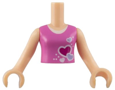 LEGO onderdeel Torso Mini Doll Girl Dark Pink Top with Hearts and White Undershirt Pattern, Light Nougat Arms with Hands (FTGpb089c01)
