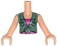 LEGO part Torso Mini Doll Girl Sand Green Knotted Blouse Top over Magenta and Pink Striped Shirt Pattern, Light Nougat Arms with Hands FTGpb095c01