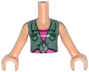 LEGO onderdeel Torso Mini Doll Girl Sand Green Knotted Blouse Top over Magenta and Pink Striped Shirt Pattern, Light Nougat Arms with Hands (FTGpb095c01)