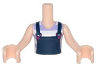 LEGO part Torso Mini Doll Girl Dark Blue Overalls with Magenta Buckles over White and Lavender Striped T-Shirt Pattern, Light Nougat Arms with Hands FTGpb119c01