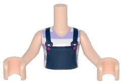 LEGO onderdeel Torso Mini Doll Girl Dark Blue Overalls with Magenta Buckles over White and Lavender Striped T-Shirt Pattern, Light Nougat Arms with Hands (FTGpb119c01)