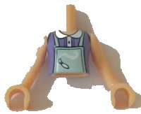 LEGO part Torso Mini Doll Girl Medium Lavender Top and Light Aqua Apron Pattern, Light Nougat Arms with Hands FTGpb162c01