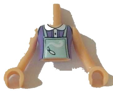 LEGO onderdeel Torso Mini Doll Girl Medium Lavender Top and Light Aqua Apron Pattern, Light Nougat Arms with Hands (FTGpb162c01)