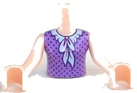 LEGO onderdeel Torso Mini Doll Girl Medium Lavender Blouse Top with Dark Purple Dots and Light Aqua Ruffled Collar Pattern, Light Nougat Arms with Hands FTGpb174c01