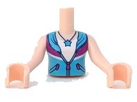 LEGO part Torso Mini Doll Girl Medium Azure and Magenta Jacket over White Shirt with Star Necklace Pattern, Light Nougat Arms with Hands FTGpb175c01