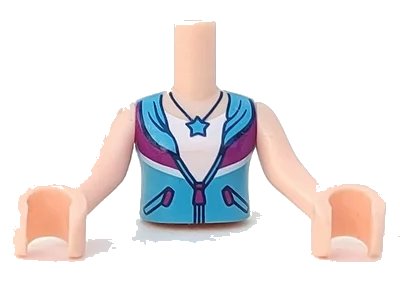 LEGO onderdeel Torso Mini Doll Girl Medium Azure and Magenta Jacket over White Shirt with Star Necklace Pattern, Light Nougat Arms with Hands (FTGpb175c01)
