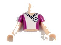 LEGO part Torso Mini Doll Girl Magenta Soccer / Football Jersey with White Front, Star Logo Pattern, Light Nougat Arms with Hands with Magenta Sleeves FTGpb179c01