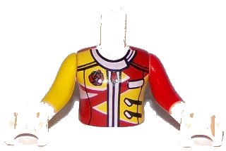 LEGO onderdeel Torso Mini Doll Girl Red and Yellow Racing Jacket Pattern, Light Nougat Arms with Hands with Yellow Right Sleeve, Red Left Sleeve (FTGpb202c01)