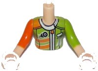 LEGO part Torso Mini Doll Girl Lime and Orange Racing Jacket Pattern, Light Nougat Arms with Hands with Orange Right Sleeve, Lime Left Sleeve FTGpb203c01