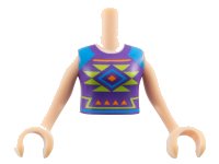 LEGO part Torso Mini Doll Girl Dark Purple Shirt and Dark Azure Shoulders with Orange and Lime Diamonds and Triangles Pattern, Light Nougat Arms with Hands FTGpb208c01