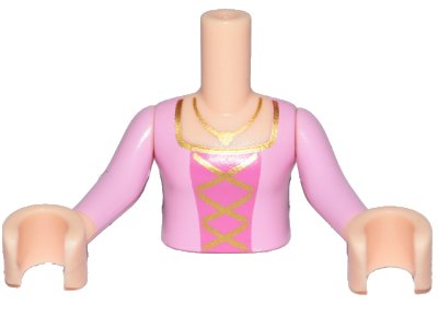 LEGO part Torso Mini Doll Girl Bright Pink Top, Dark Pink Middle with Gold Lacing Pattern, Light Nougat Arms with Hands with Bright Pink Sleeves (FTGpb211c01)