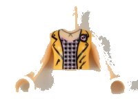 LEGO onderdeel Torso Mini Doll Girl Bright Pink Top with Black and Silver Squares, Bright Light Orange Vest Pattern, Light Nougat Arms with Hands FTGpb220c01
