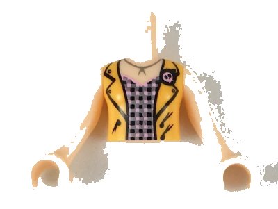 LEGO onderdeel Torso Mini Doll Girl Bright Pink Top with Black and Silver Squares, Bright Light Orange Vest Pattern, Light Nougat Arms with Hands (FTGpb220c01)