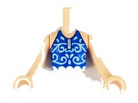 LEGO onderdeel Torso Mini Doll Girl Blue Swimsuit Top with Light Aqua Filigree and Scalloped Waist Pattern, Light Nougat Arms with Hands FTGpb234c01