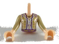 LEGO onderdeel Torso Mini Doll Girl White Shirt, Tan Jacket with Gold and Dark Purple Design Pattern, Light Nougat Arms with Hands with Tan Sleeves FTGpb247c01