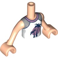 LEGO onderdeel Torso Mini Doll Girl White Top with Silver Sleeves and Pink Collar, Dark Blue Palm Trees over Pink Sun Pattern, Light Nougat Arms with Hands (FTGpb261c01)