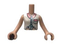 LEGO part Torso Mini Doll Girl White Tied Sleeveless Shirt, Coral Collar and Pocket Pattern, Light Nougat Arms with Hands FTGpb274c01