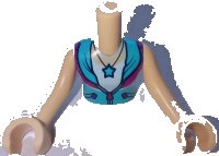 LEGO part Torso Mini Doll Girl Medium Azure and Magenta Jacket over White Shirt with Star Necklace, Tan Chest Pattern, Light Nougat Arms with Hands ftgpb293c01
