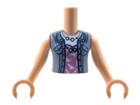 LEGO onderdeel Torso Mini Doll Girl Medium Lavender Top with White Birds and High Neckline, Sand Blue Vest Pattern, Light Nougat Arms with Hands FTGpb302c01