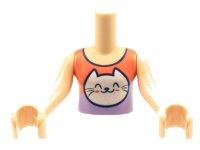 LEGO part Torso Mini Doll Girl Coral and Lavender Top, White Kitty Cat Head Pattern, Light Nougat Arms with Hands FTGpb306c01