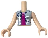 LEGO onderdeel Torso Mini Doll Girl Magenta Top with Stripes, Metallic Silver Vest with Letter S Pattern, Light Nougat Arms with Hands FTGpb312c01