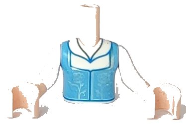 LEGO onderdeel Torso Mini Doll Girl Medium Blue Top with Metallic Light Blue Roses Pattern, Light Nougat Arms with Hands with White Sleeves (FTGpb330c01)